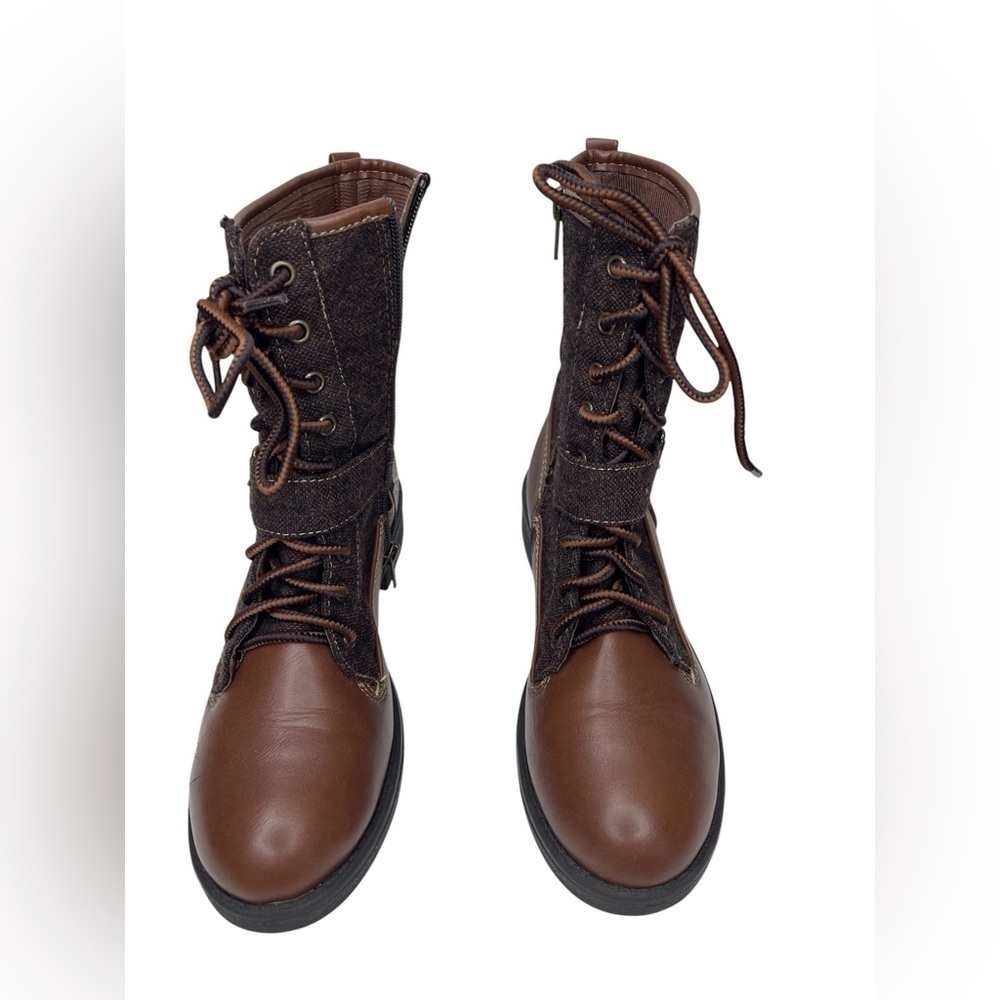 Under8ed Alexis Dark Tan Brown Winter Lace Up Zipper Combat Boots Size 6.5